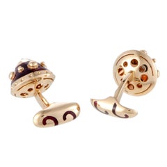 Nouvelle Bague 18 Karat Rose Gold Diamond and Burgundy Enamel Round Cufflinks