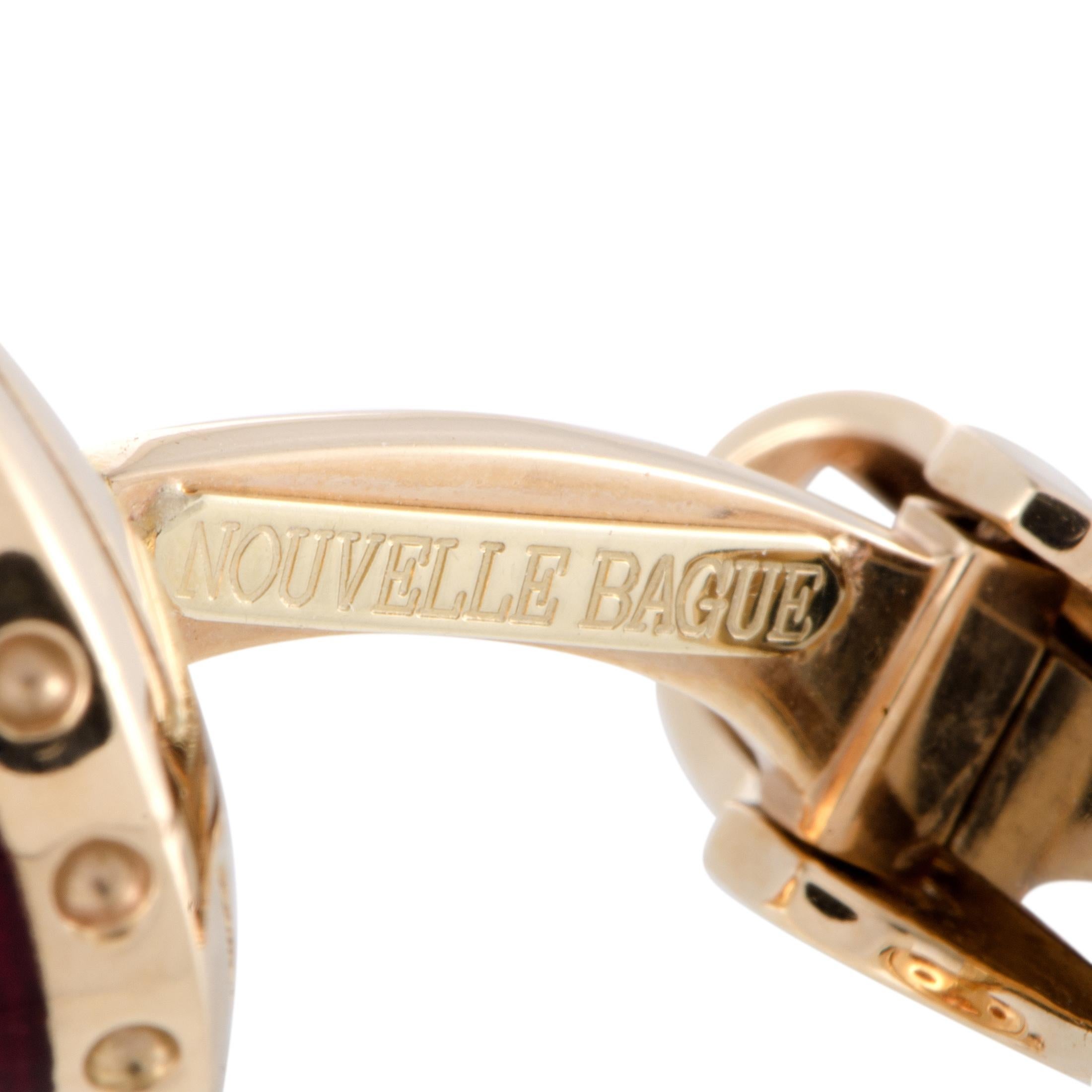 Men's Nouvelle Bague 18 Karat Rose Gold Diamond and Burgundy Enamel Round Cufflinks
