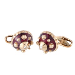 Nouvelle Bague 18 Karat Rose Gold Diamond and Burgundy Enamel Round Cufflinks