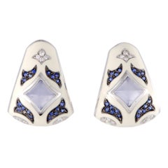 Nouvelle Bague 18 Karat White Gold Diamond and Sapphire Pave Earrings