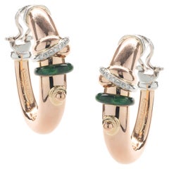 Boucles d'oreilles créoles La Nouvelle Bague en or rose 18 carats, émail vert et diamant