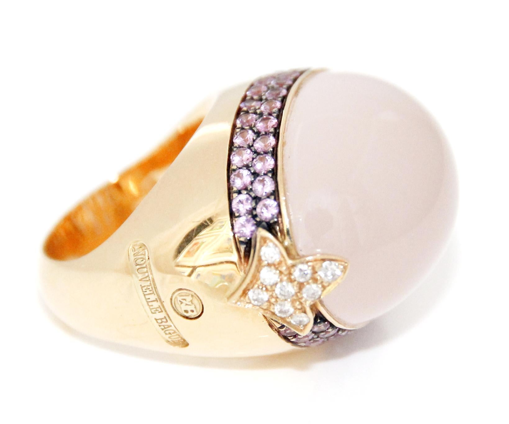 Nouvelle Bague 18K Rose Gold Diamond, Pink opal and Pink Sapphires  Ring
Diamonds 0.25ctw
Sapphires 1.35ctw
Size 6.5
Retail $9.300
