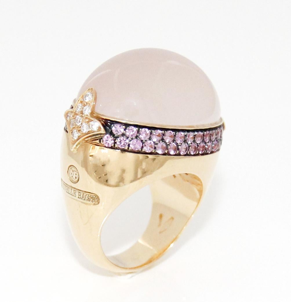 Modern Nouvelle Bague 18K Rose Gold Diamond, Pink Opal and Pink Sapphires Ring For Sale
