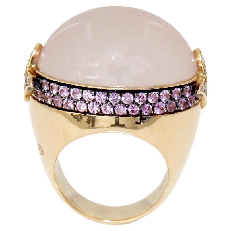 Nouvelle Bague Ring aus 18 Karat Roségold mit Diamanten, rosa Opal und rosa Saphiren