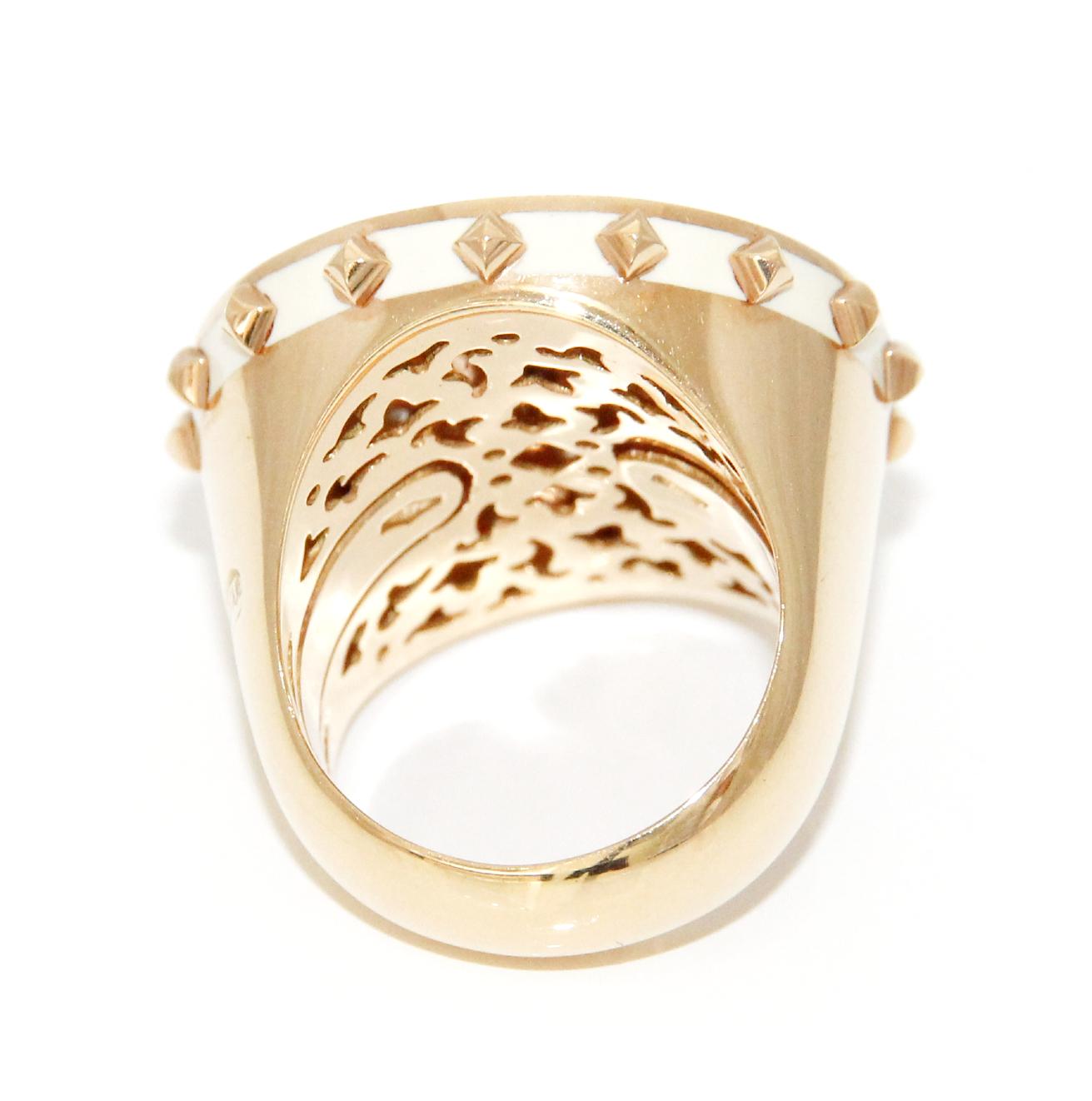 Modern Nouvelle Bague 18K Rose Gold, Diamonds and Enamel Ring For Sale