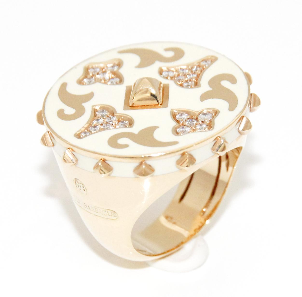 Nouvelle Bague 18K Rose Gold, Diamonds and Enamel Ring In New Condition For Sale In North Miami Beach, FL