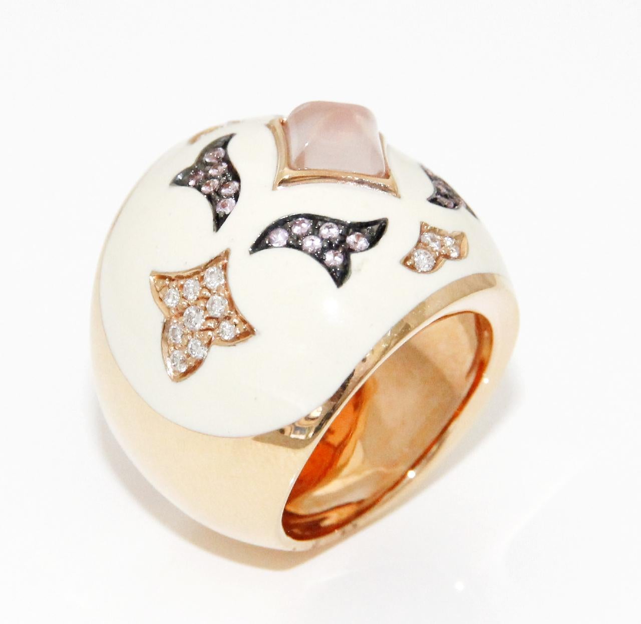 Nouvelle Bague 18K Rose Gold Enamel Ring
Diamonds 0.30ctw
Pink Sapphires 0.26ctw
Size 7.5
Retail $8,350.00