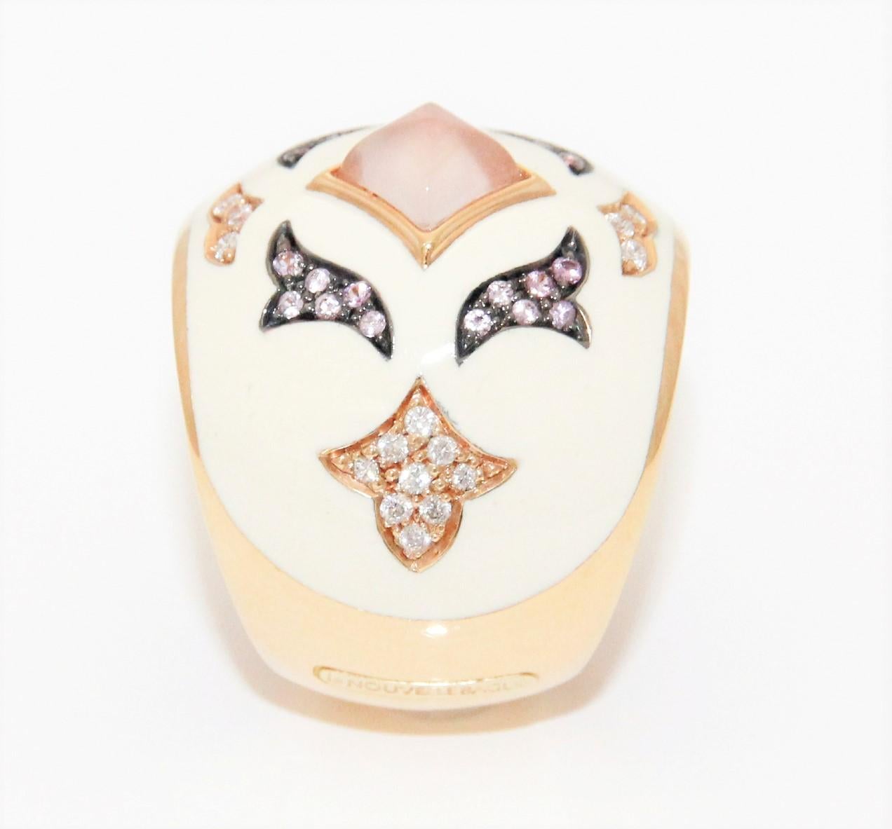 Modern Nouvelle Bague 18K Rose Gold Enamel Ring For Sale