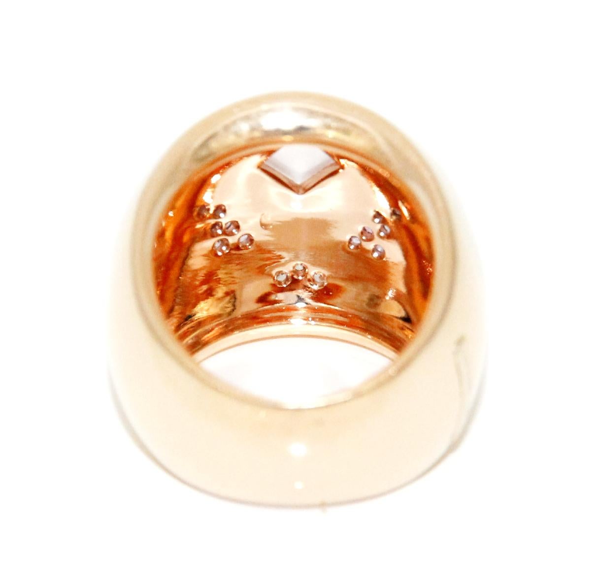 Brilliant Cut Nouvelle Bague 18K Rose Gold Enamel Ring For Sale