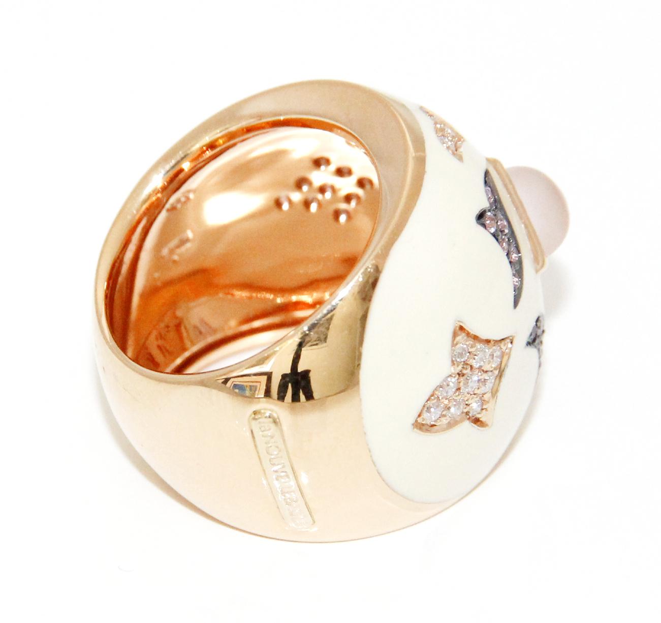 Nouvelle Bague 18K Rose Gold Enamel Ring In New Condition For Sale In North Miami Beach, FL