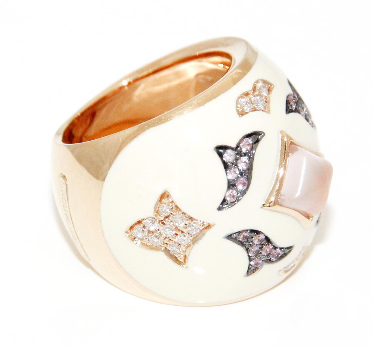 Women's Nouvelle Bague 18K Rose Gold Enamel Ring For Sale