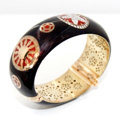 Nouvelle Bague Pulsera de oro rosa de 18 quilates, plata, diamantes y esmalte