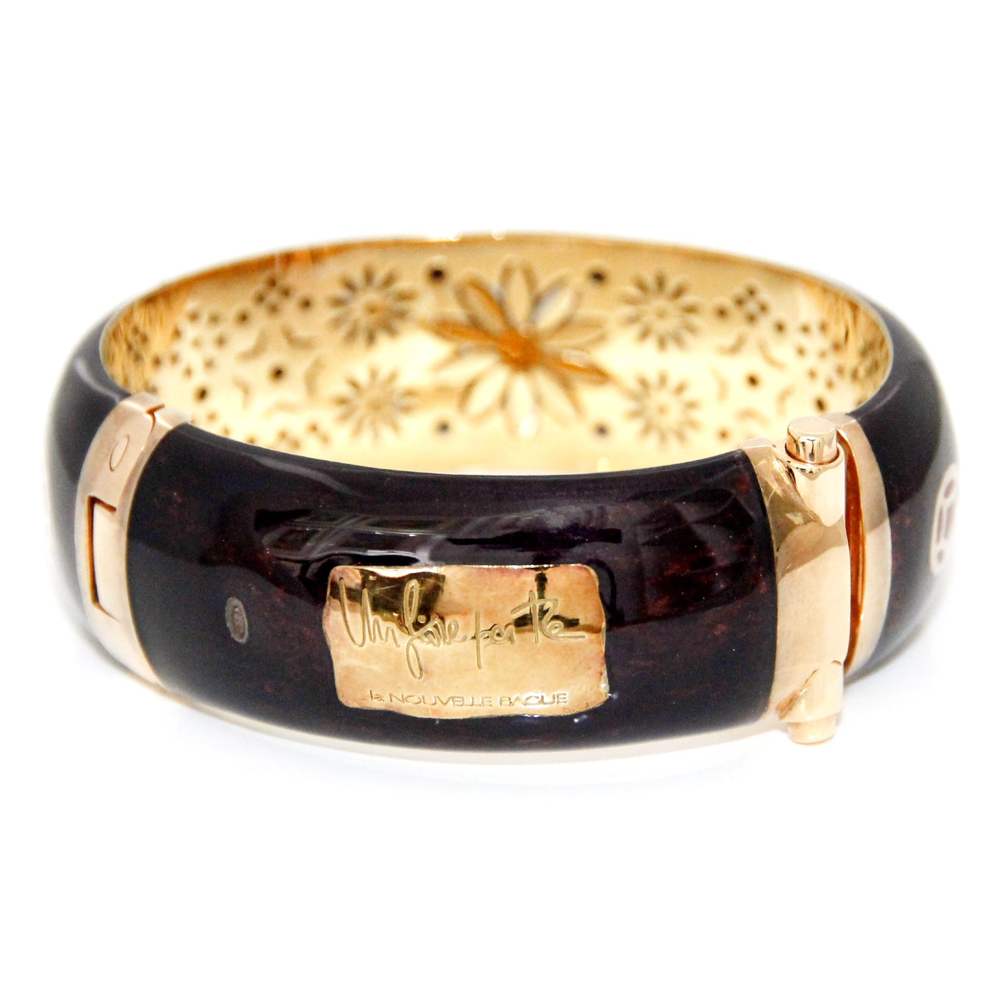 Modern Nouvelle Bague 18k Rose Gold, Silver, Diamonds and Enamel Bracelet For Sale