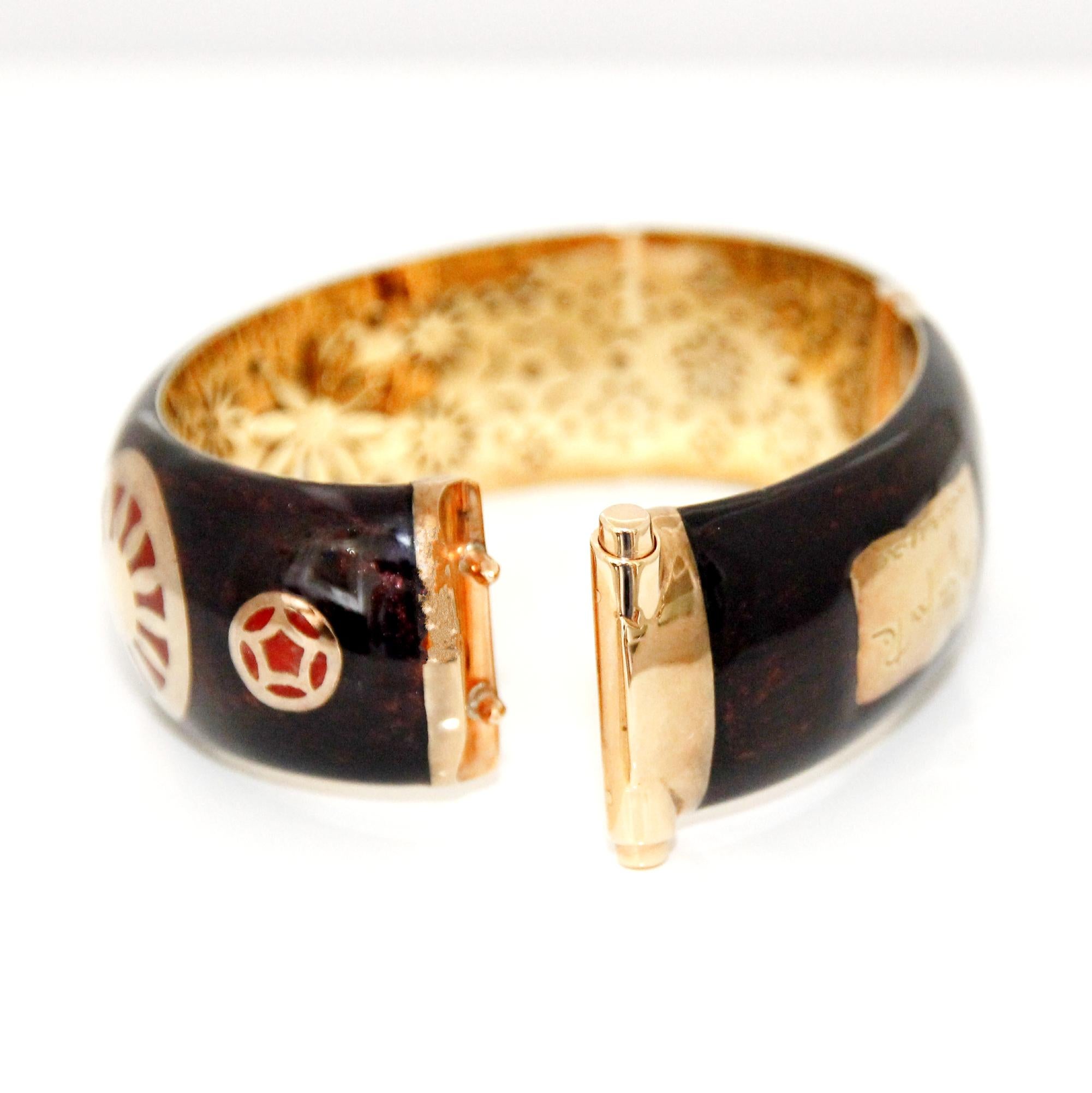 Nouvelle Bague 18k Rose Gold, Silver, Diamonds and Enamel Bracelet In New Condition For Sale In North Miami Beach, FL