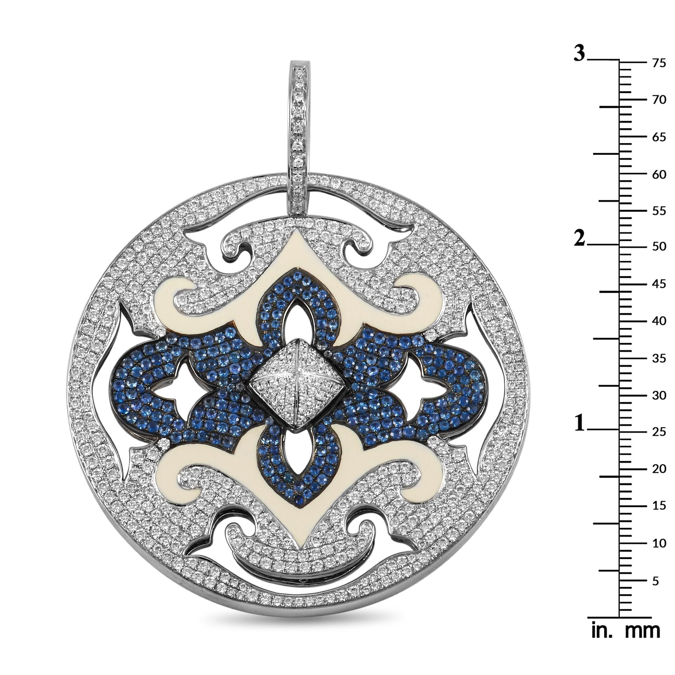 Nouvelle Bague 18K White Gold 4.00 Ct Diamonds and Sapphire Pendant  In New Condition In Southampton, PA