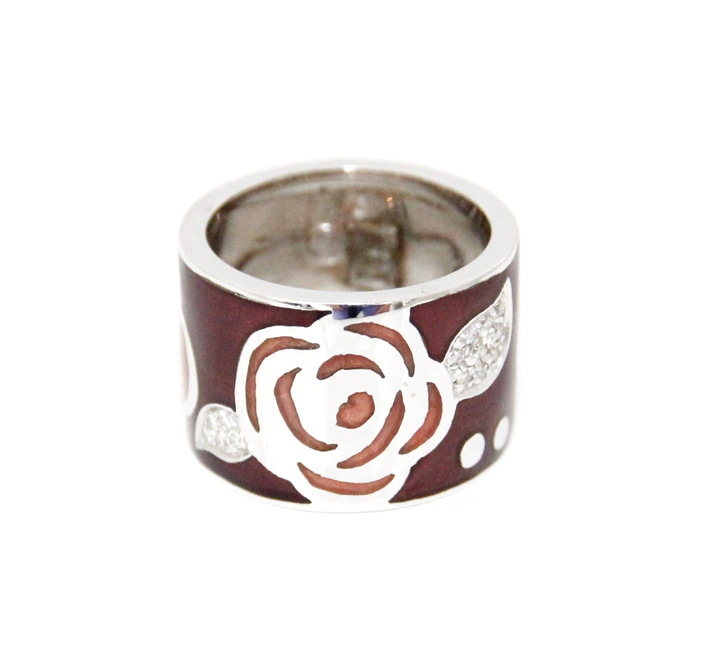 Modern Nouvelle Bague 18K White Gold, Diamonds and Enamel Ring For Sale