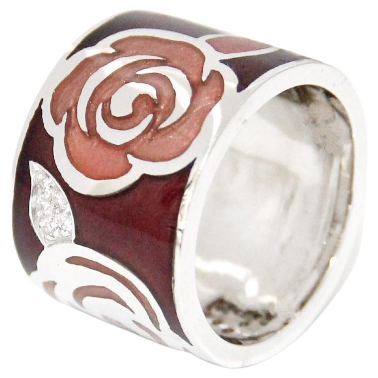 Nouvelle Bague 18K White Gold, Diamonds and Enamel Ring For Sale
