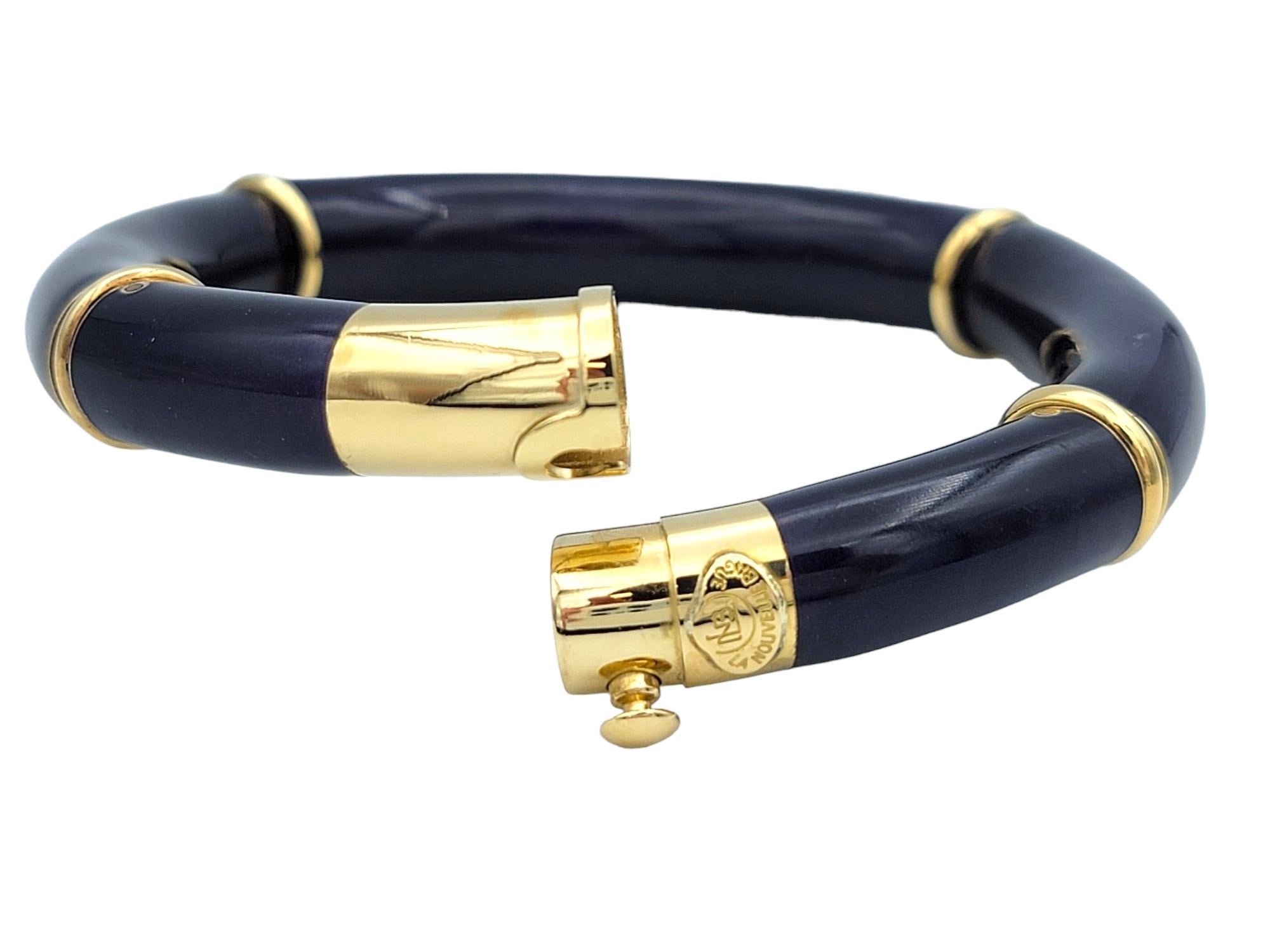 Nouvelle Bague Blue Enamel and 18 Karat Yellow Gold Flex Bangle Bracelet In Good Condition For Sale In Scottsdale, AZ