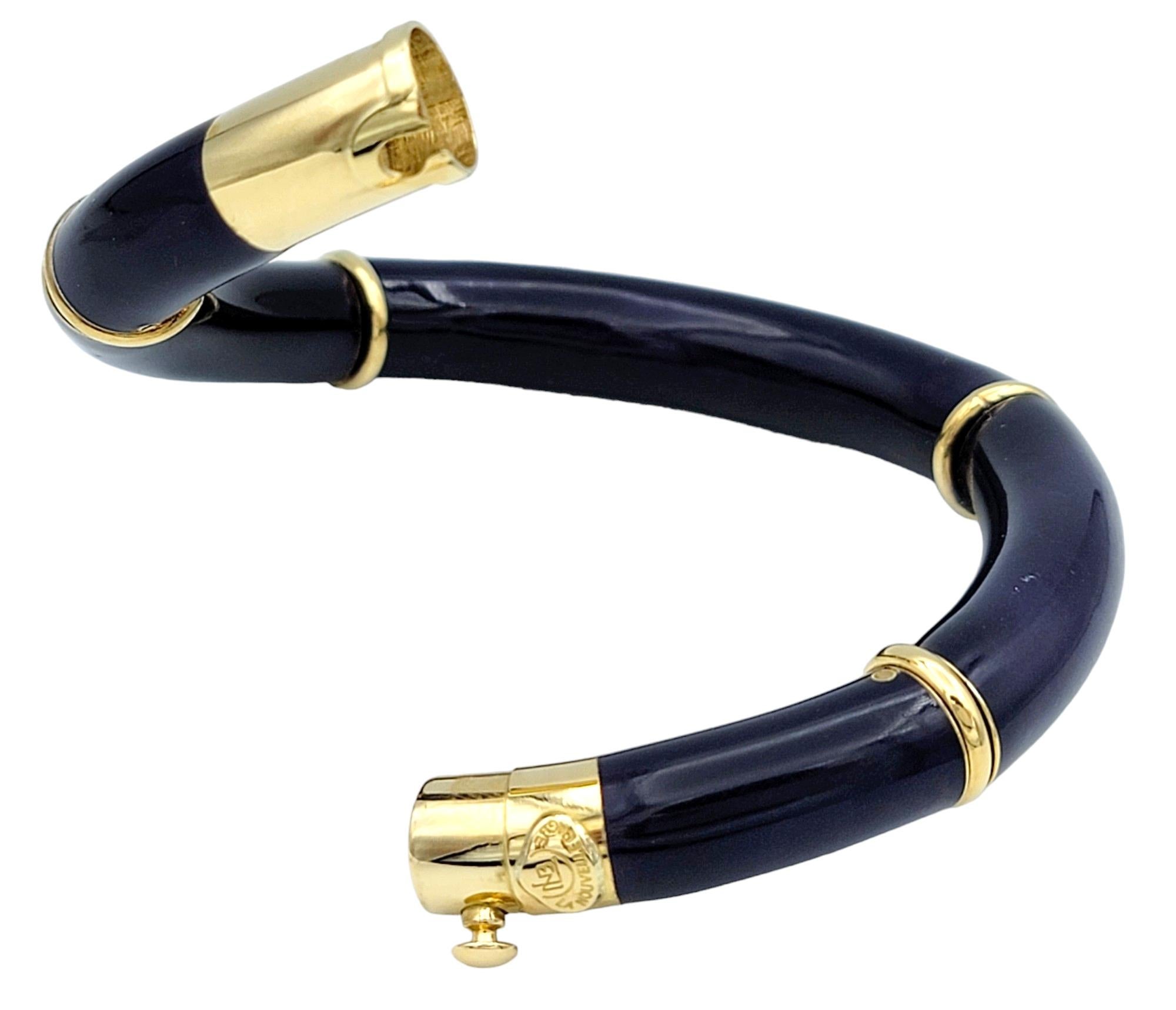 Women's Nouvelle Bague Blue Enamel and 18 Karat Yellow Gold Flex Bangle Bracelet For Sale