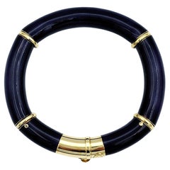 Nouvelle Bague Blue Enamel and 18 Karat Yellow Gold Flex Bangle Bracelet