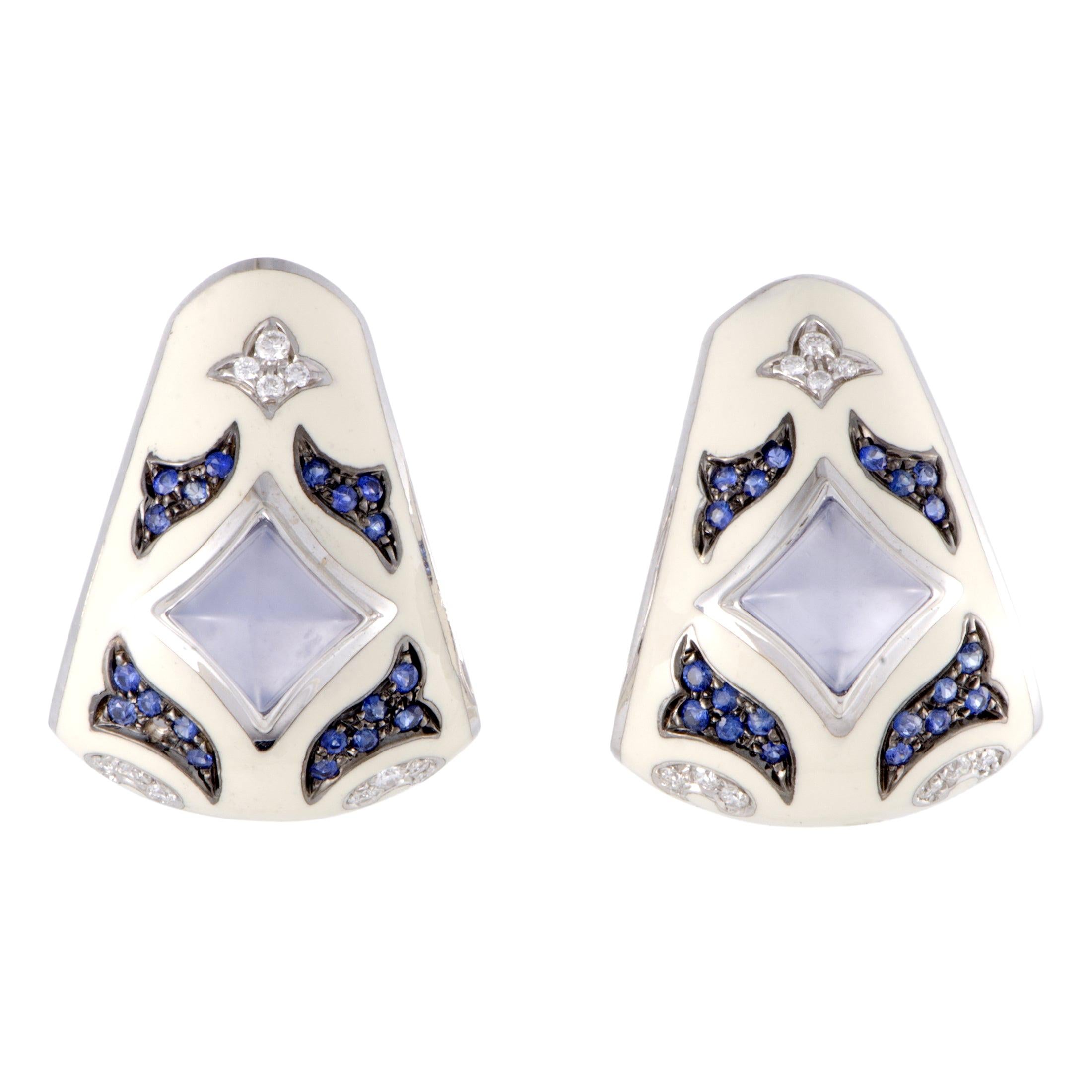 Nouvelle Bague Diamond and Sapphire Pave White Gold Earrings