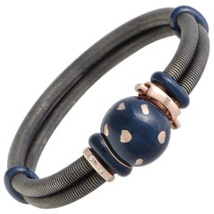 Nouvelle Bague Diamond and Blue Enamel Ball Sterling Silver and Rose Gold Bangle