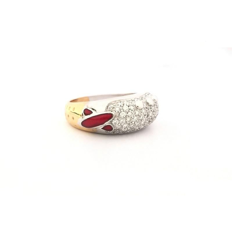 Nouvelle Bague Red Enamel and 18k White and Rose Gold 
Diamonds 0.95 carat total weight 
Ring Size 7
A637BT