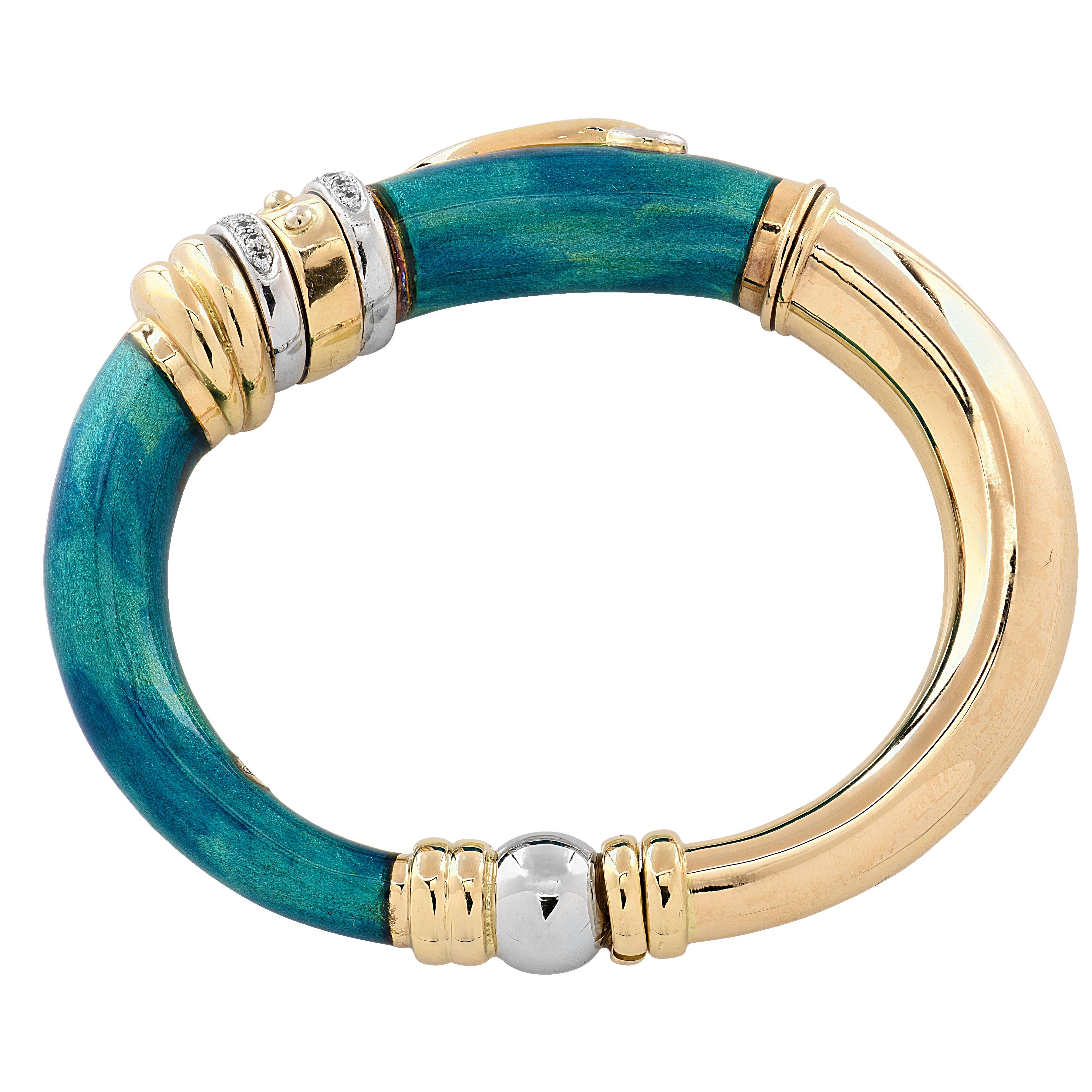 Nouvelle Bague Enamel & Diamond Bangle For Sale 4