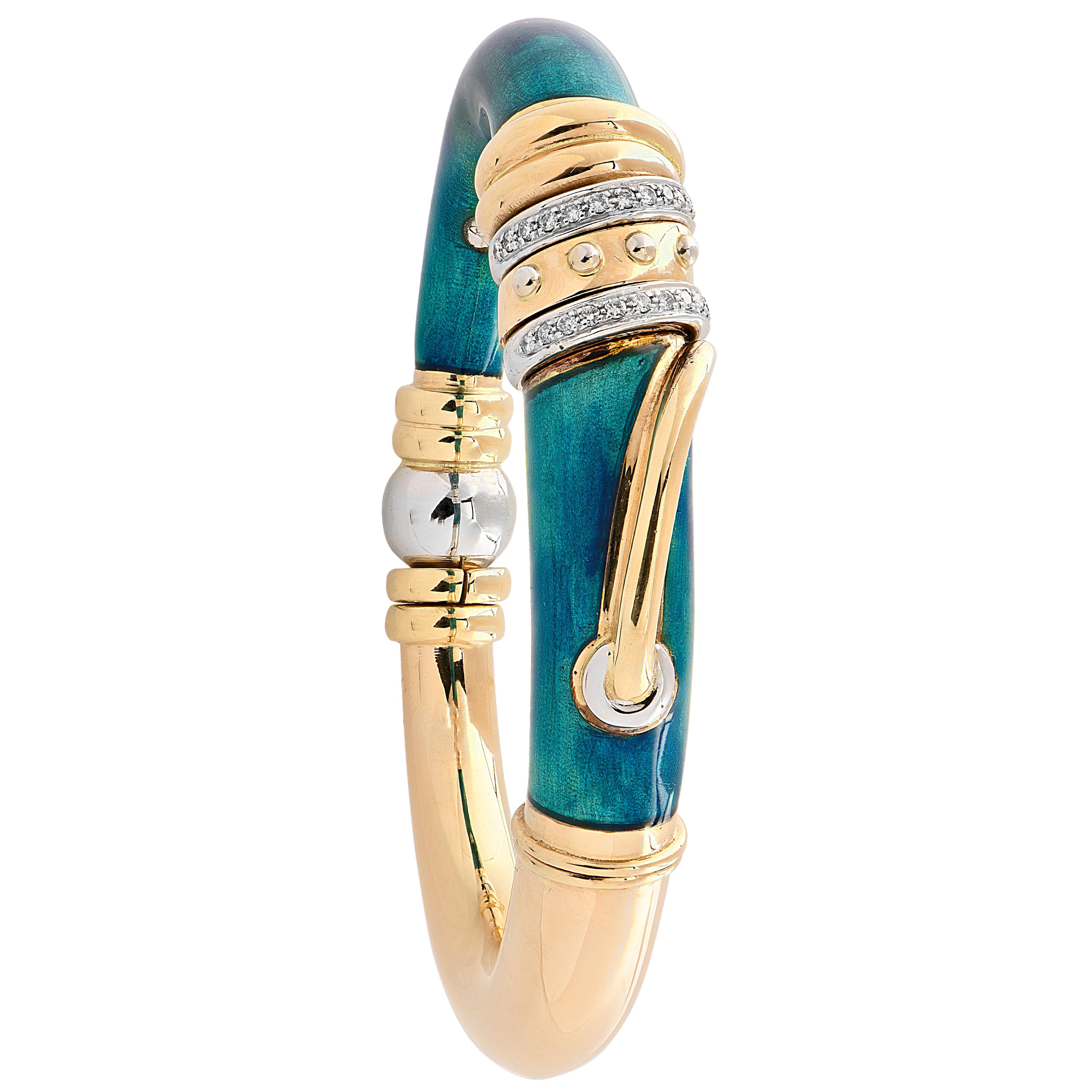 Women's Nouvelle Bague Enamel & Diamond Bangle For Sale
