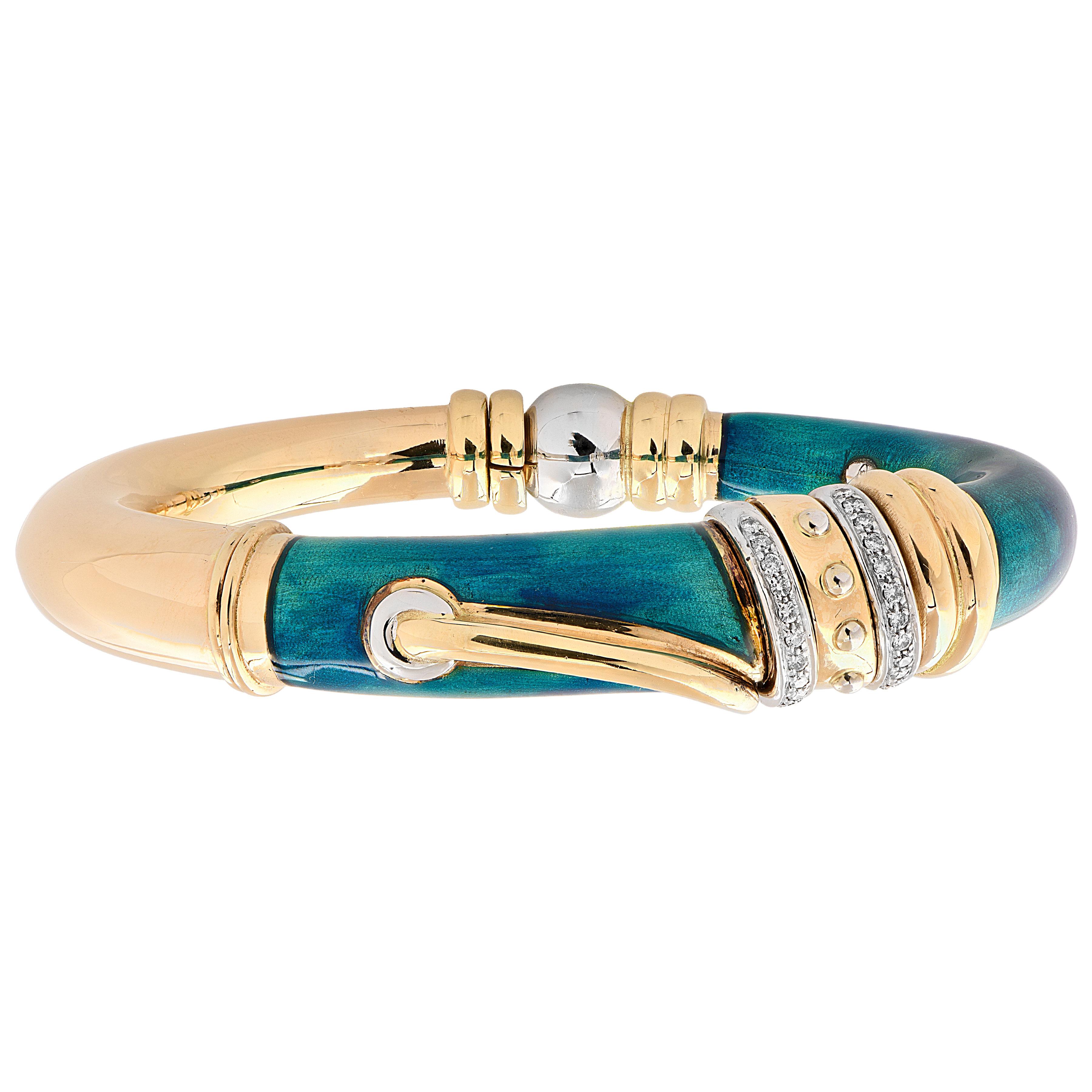 Nouvelle Bague Enamel & Diamond Bangle For Sale 2