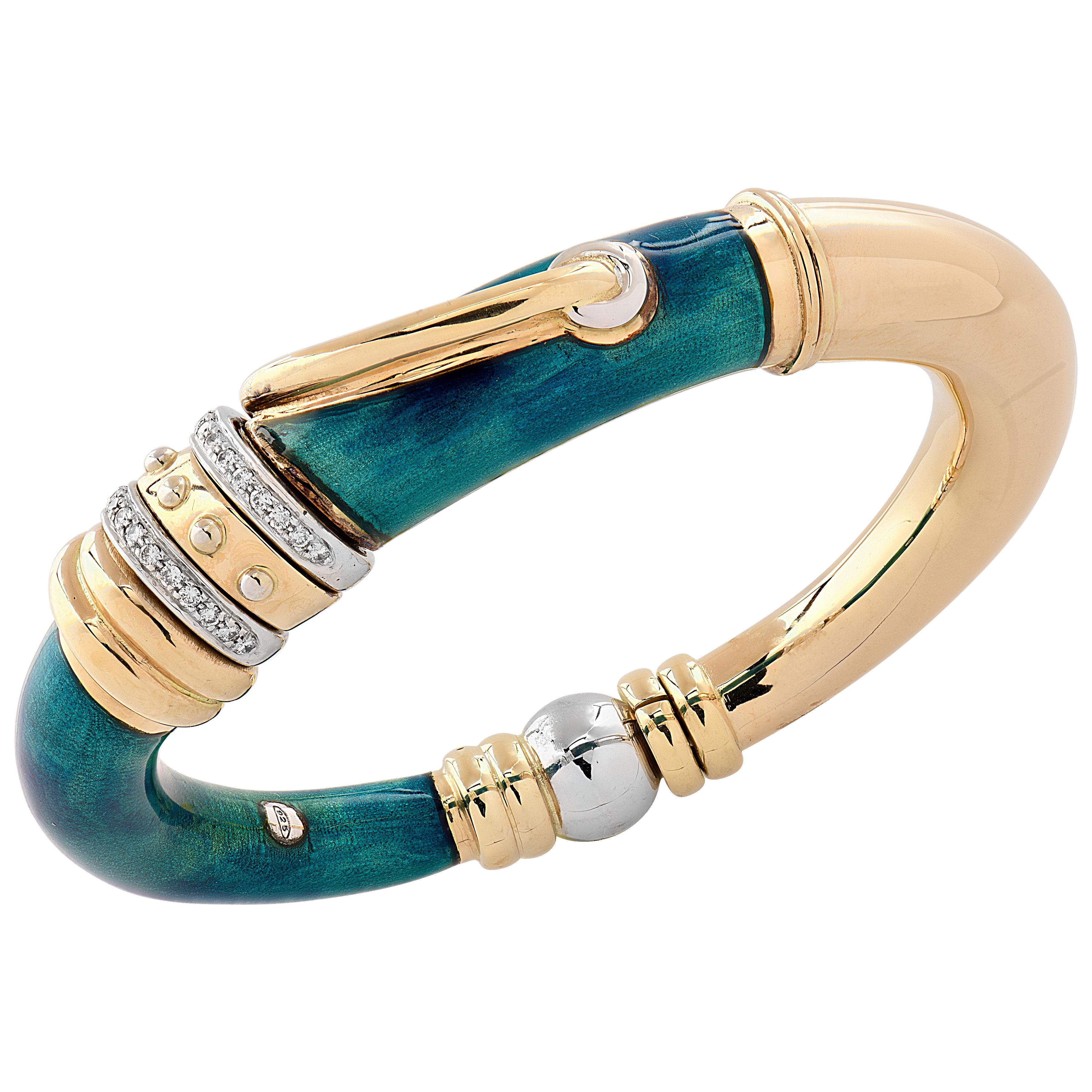 Nouvelle Bague Enamel & Diamond Bangle For Sale 3