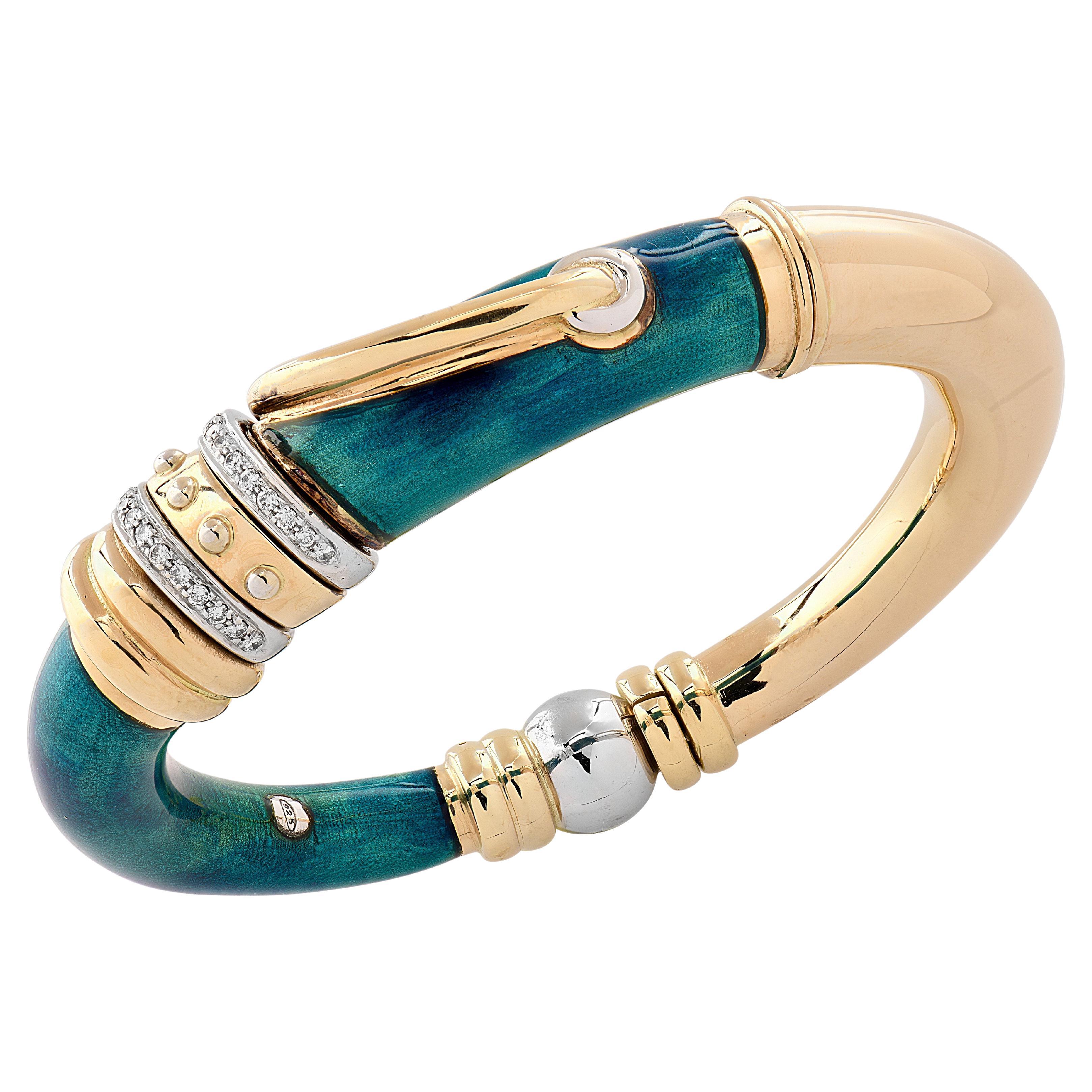 Nouvelle Bague Enamel & Diamond Bangle For Sale