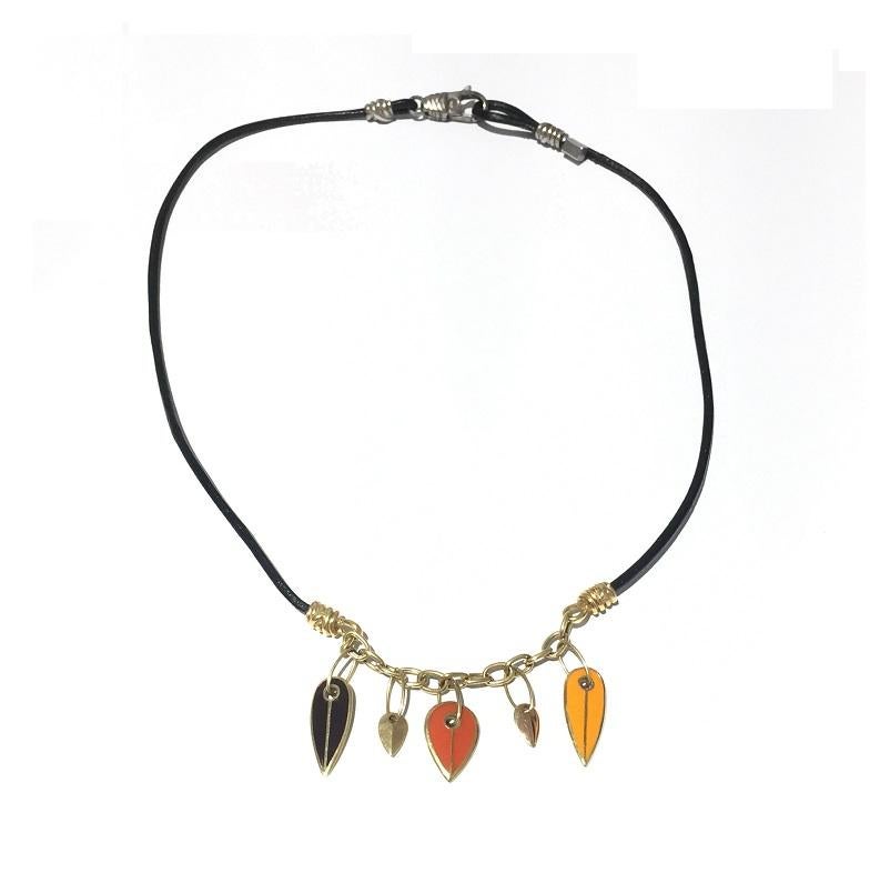 Women's or Men's Nouvelle Bague Enamel Gold and Silver Cord Necklace C2960LGC For Sale