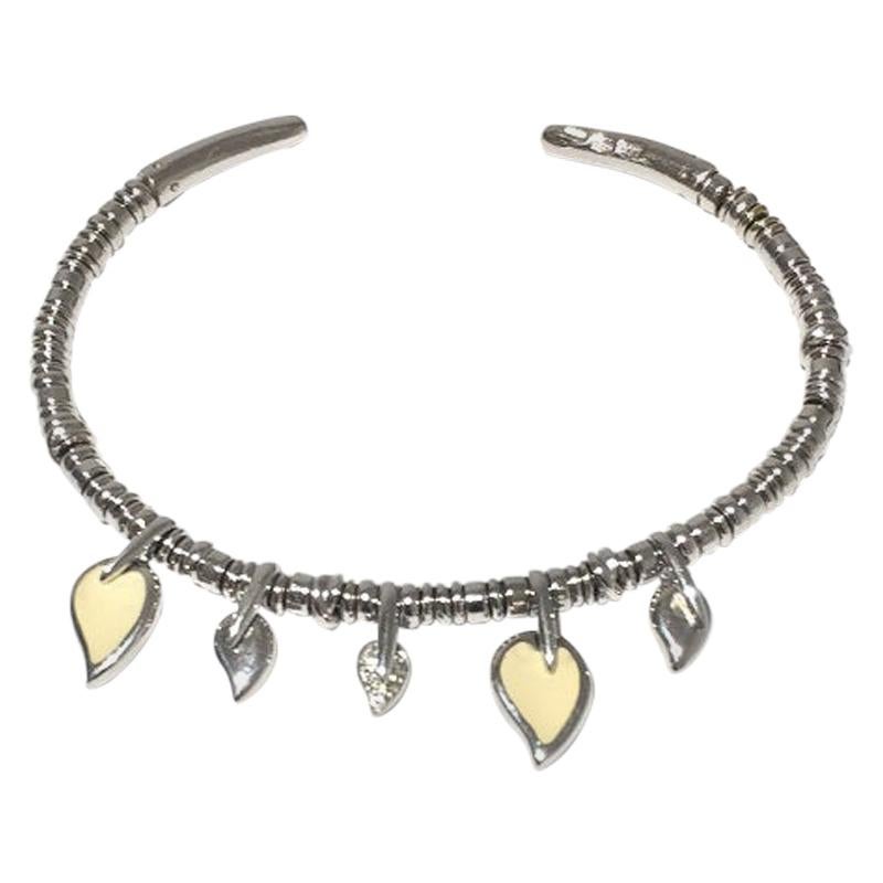 Nouvelle Bague Enamel Leaf and Diamond Cuff Ladies Bracelet B1944BIN For Sale