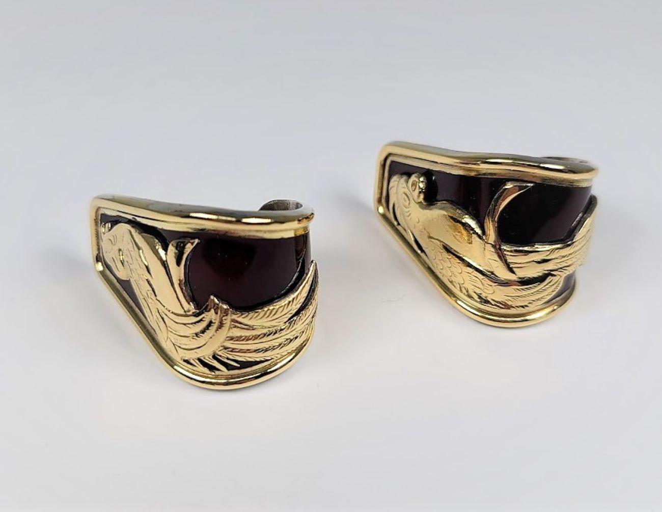 Nouvelle Bague Enamel Sterling Silver 18 Karat Yellow Gold Earrings In Good Condition In Dallas, TX