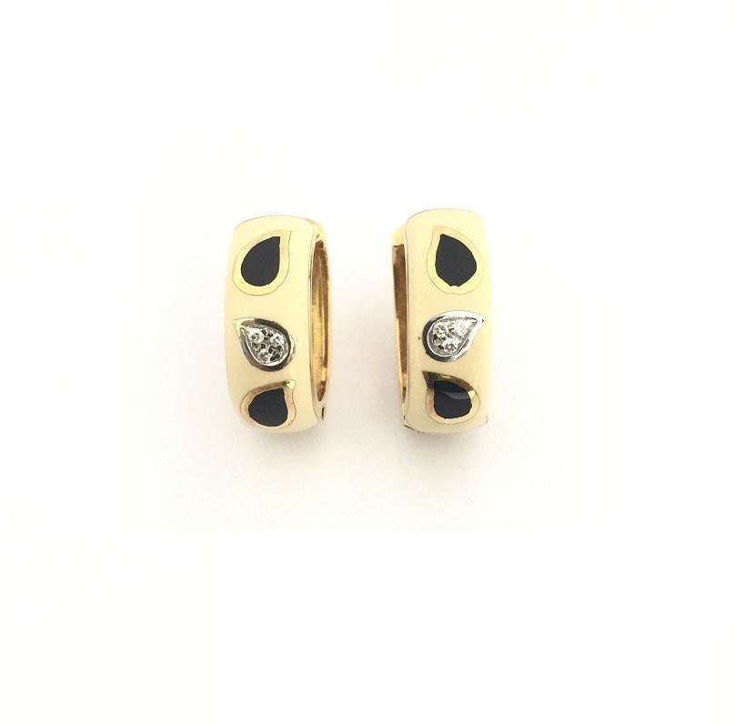 Women's or Men's Nouvelle Bague Enamel with Onyx and Diamond Earring O1402BN2 For Sale