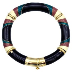 Nouvelle Bague Flex Bangle with Multicolor Enamel Design in 18 Karat Yellow Gold