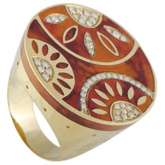 Nouvelle Bague India Preziosa 18 Karat Gold Diamond Terracotta Enamel Pave Ring