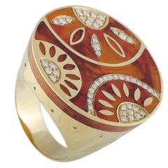 Nouvelle Bague India Preziosa 18K Ylw Gold Diamond Terracot. Enamel Pave Ring