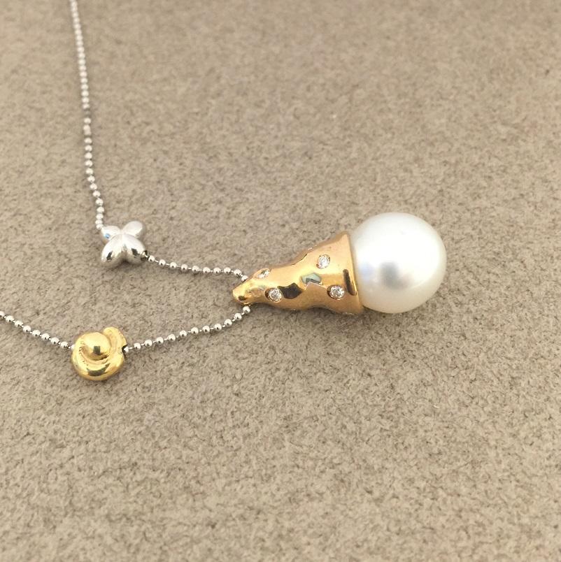 Nouvelle Bague Perlen- und Diamant-Halskette C1305 (Rundschliff) im Angebot
