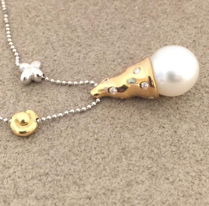 Nouvelle Bague Pearl and Diamond Necklace C1305 In New Condition For Sale In Wilmington, DE