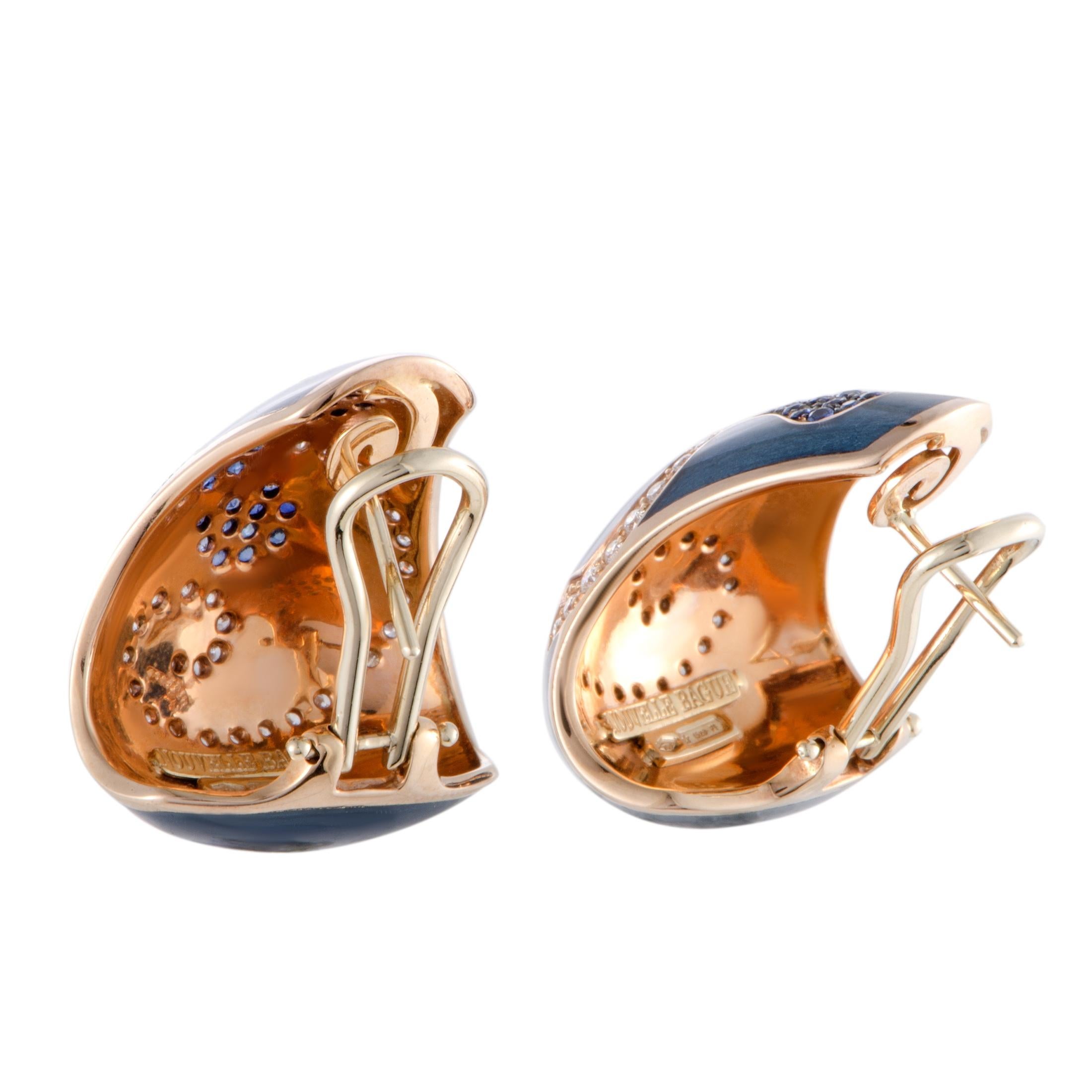Women's Nouvelle Bague Petali 18 Karat Gold Diamond and Sapphire Pave, Earrings