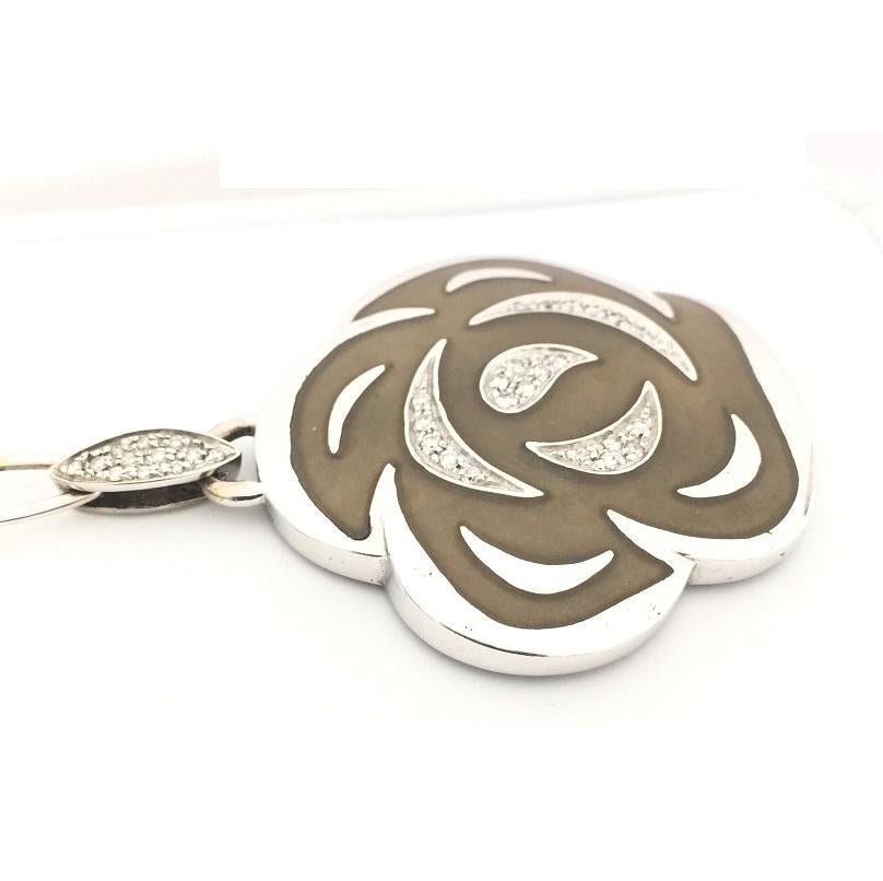 Nouvelle Bague Rose Necklace with Enamel and Diamonds in 18k White Gold 
Chain Length 16