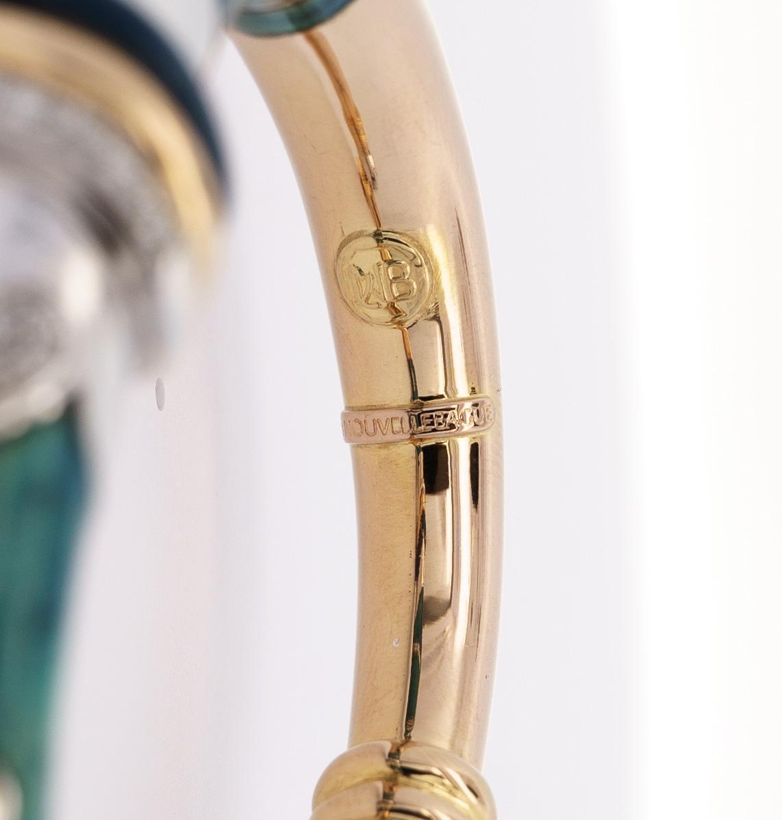 Art Nouveau Nouvelle Bague Signed Diamond and Enamel 54g Hinged Bangle Bracelet For Sale