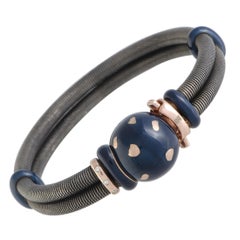 Nouvelle Bague Sterling Silver & 18K Rose Gold Diamond & Blue Enamel Ball Bangle