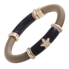 Nouvelle Bague Sterling Silver and 18 Karat Gold Diamonds and Black Enamel Star