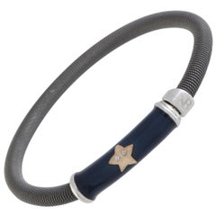 Nouvelle Bague Sterling Silver and 18 Karat Gold Diamonds and Blue Enamel Star B