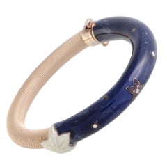 Nouvelle Bague Sterling Silver and 18 Karat Gold Diamonds, Ivory and Blue Enamel