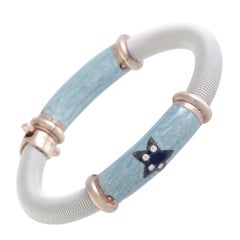 Nouvelle Bague Sterling Silver and 18K Rose Gold Diamonds and Turquoise Enamel S