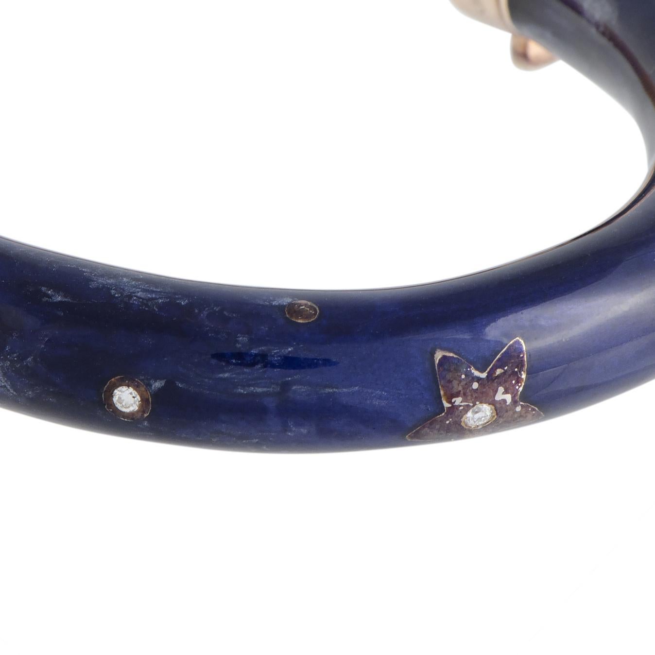 Women's Nouvelle Bague Sterling Silver and Yellow Gold Diamonds, Ivory and Blue Enamel